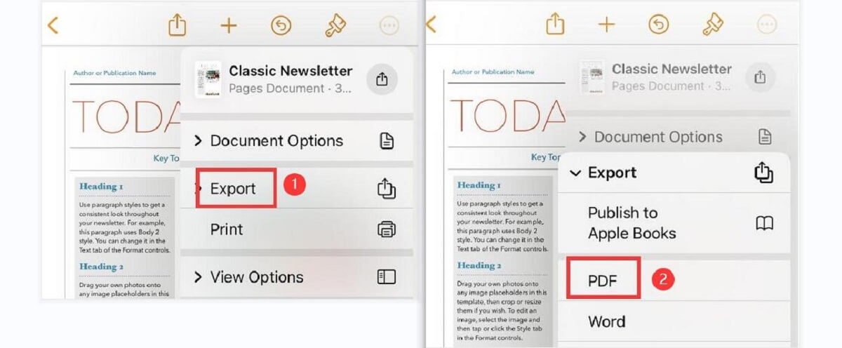 Export Pages to PDF on iPhone