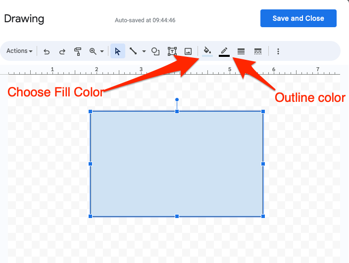 Fill color in the drawing in Google Docs