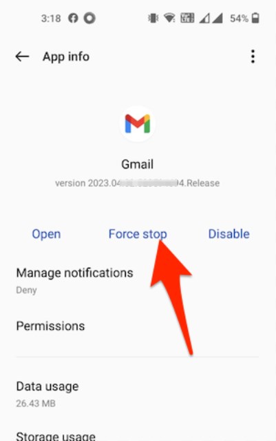 Force Stop Gmail