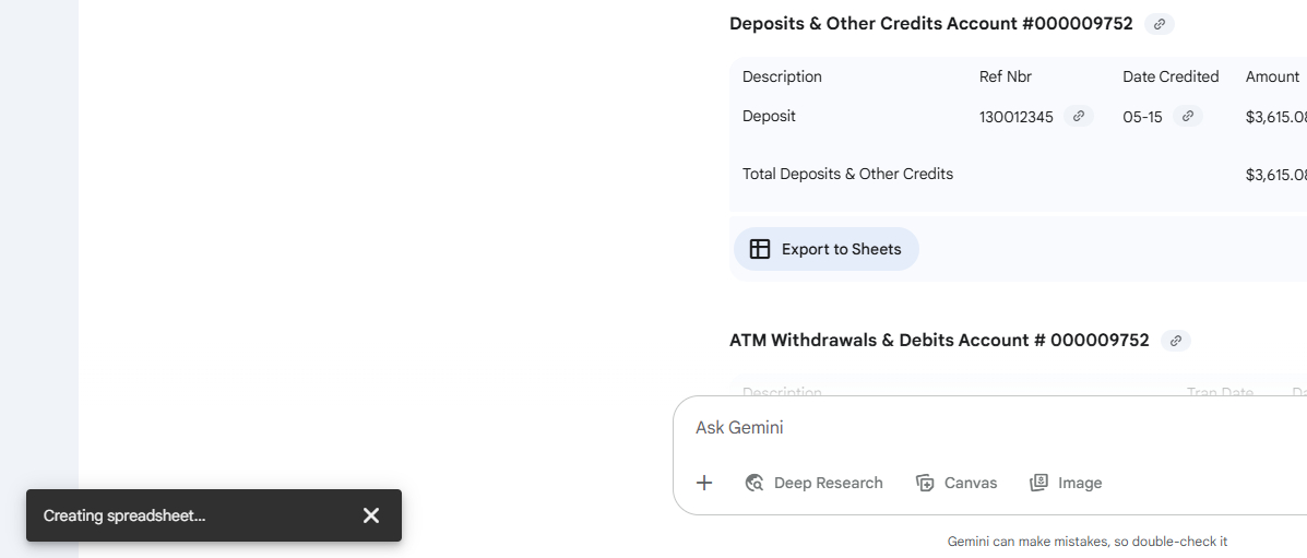 Gemini Creating Sheet