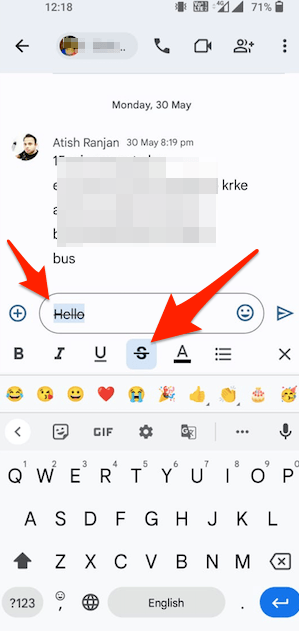 Strikethrough option in Gmail Chat