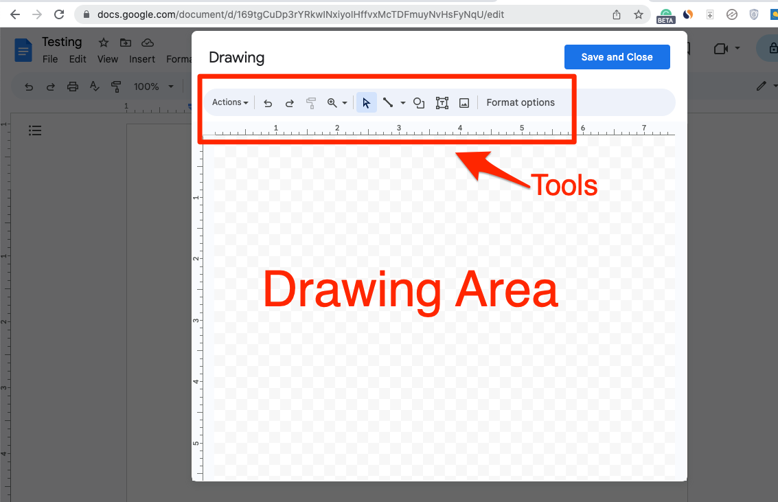 Google Docs drawing area