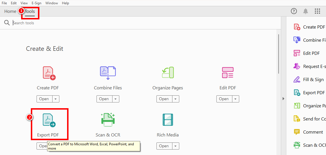 Navigate to Export PDF Tool