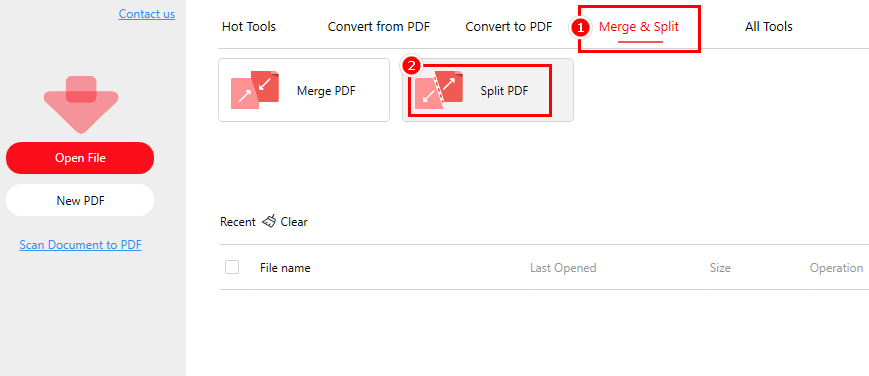 Click the Split PDF Button