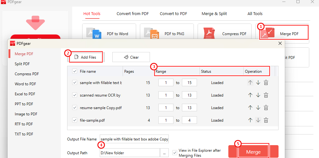 Combine PDFs on Windows with PDFgear