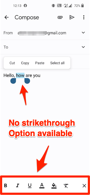 No strikethrough option available in Gmail compose