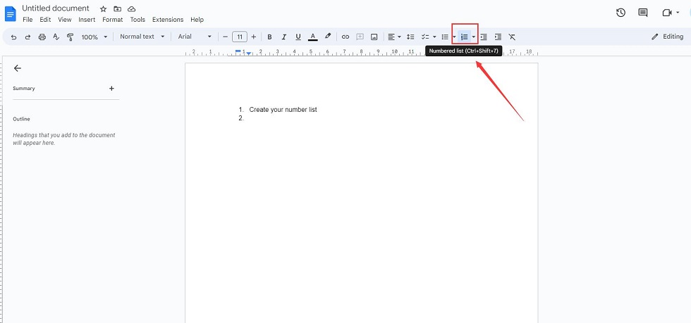 Number Lines in Google Docs with Bullet List