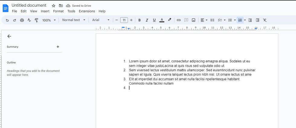 Number Lines in Google Docs with Shortcut
