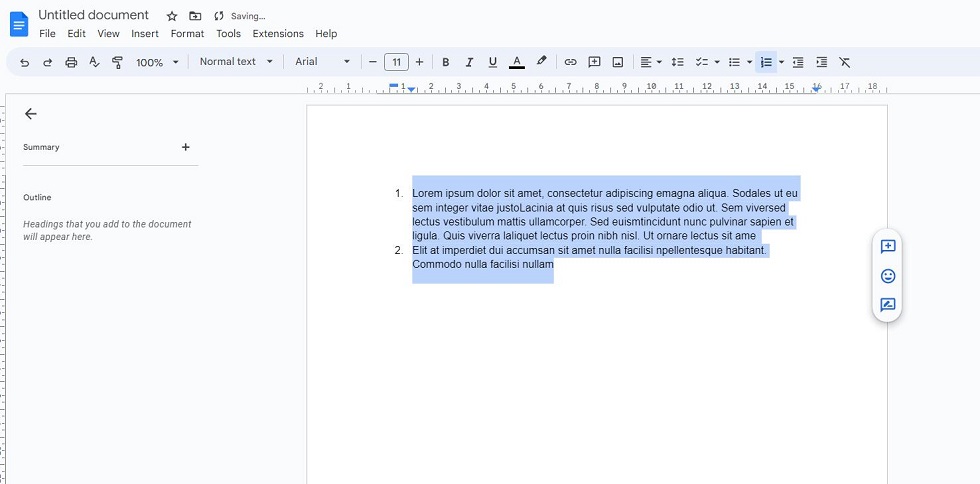 Number Paragraphs in Google Docs
