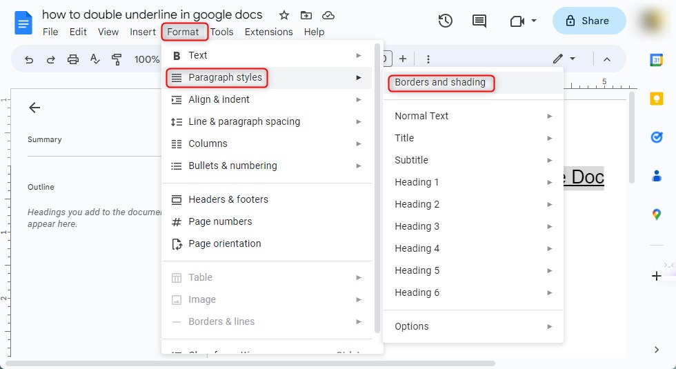 Open the Boder and Shading Option