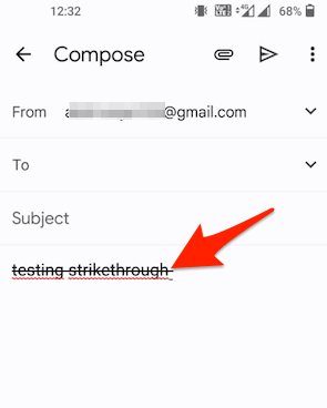 Strikethrough text pasted in Gmail compose
