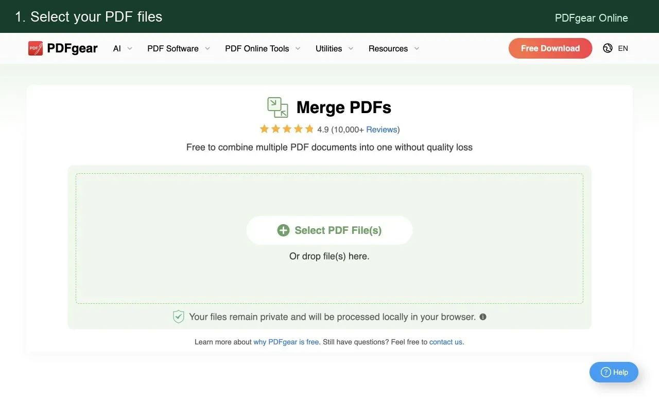 Merge PDFs with PDFgear Online Merger