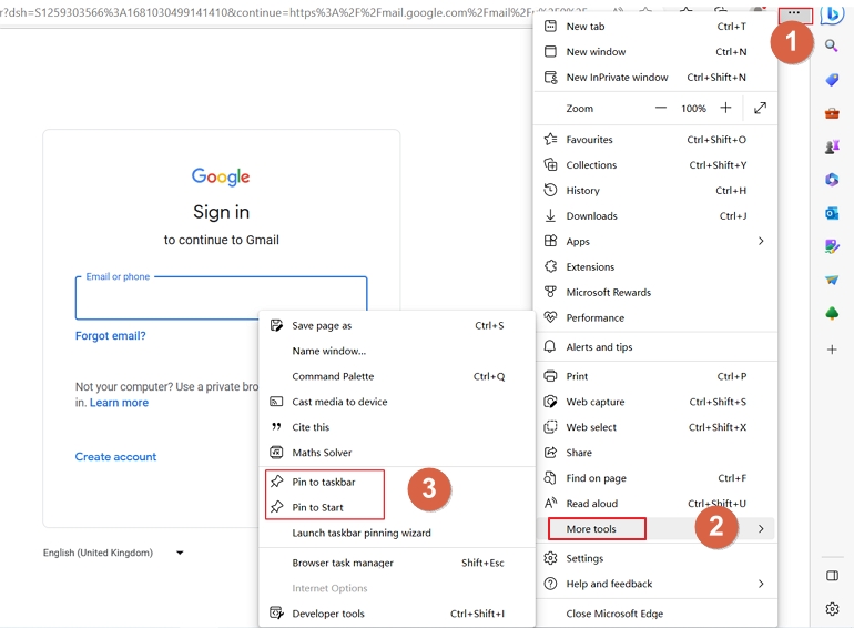 How to Pin Gmail to Taskbar on Microsoft Edge