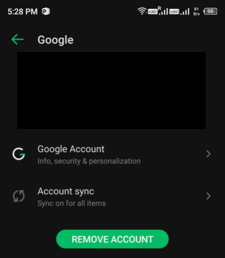 ‘Remove Account’ Option on Gmail