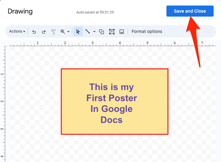 Saving the drawing in Google Docs