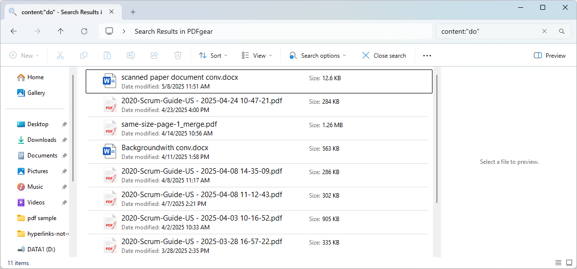 Search in File Explorer
