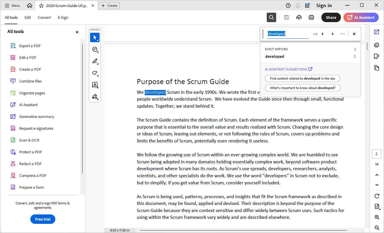 Search in Acrobat Reader