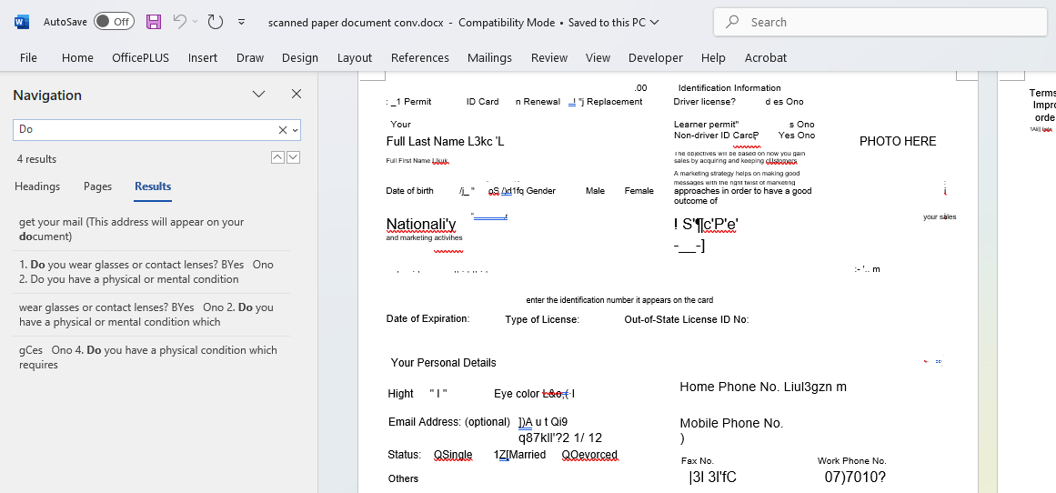 Search in Scanned PDF