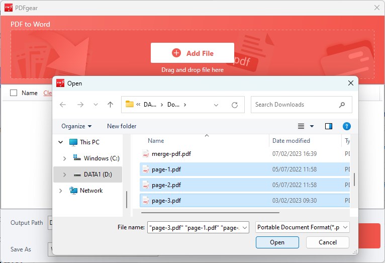 Select PDF Files and Upload Them to PDFgear PDF to Word Converter