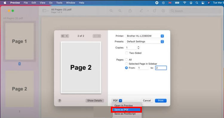 Save as PDF in Preview