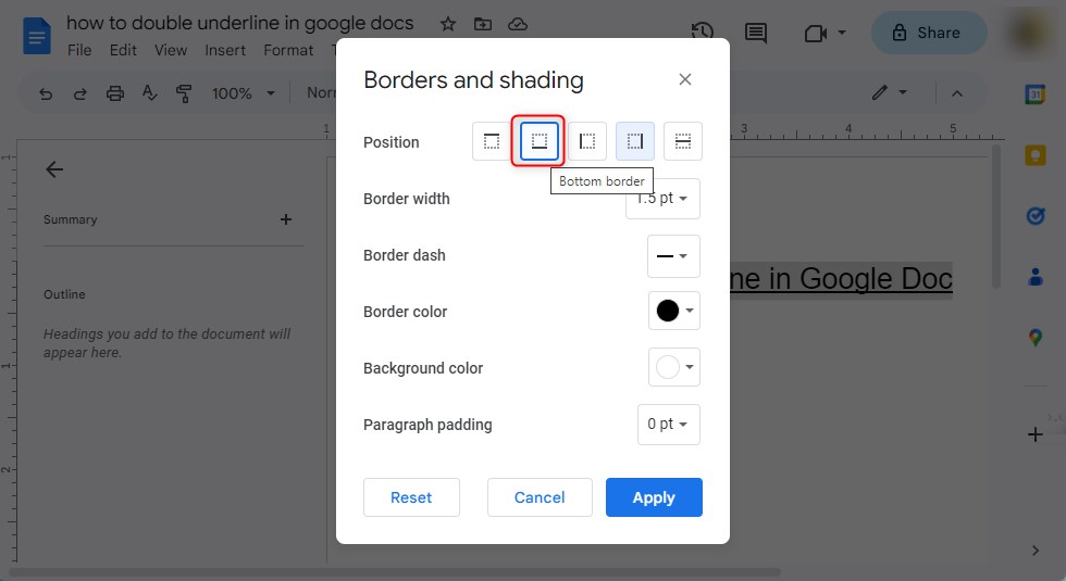 Select the Bottom Border