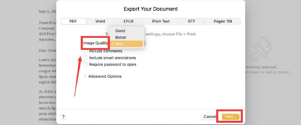 Set PDF Exporting Information