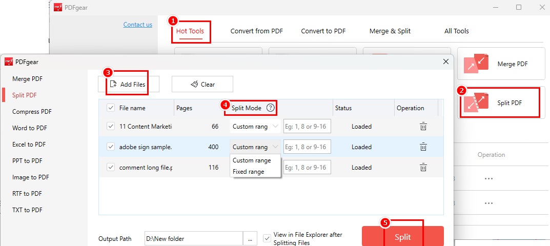 Split PDFs with PDFgear