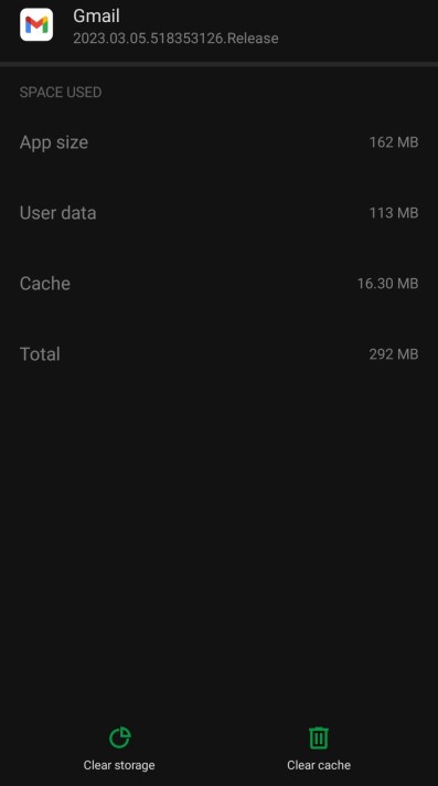 Gmail Clear Cache Option