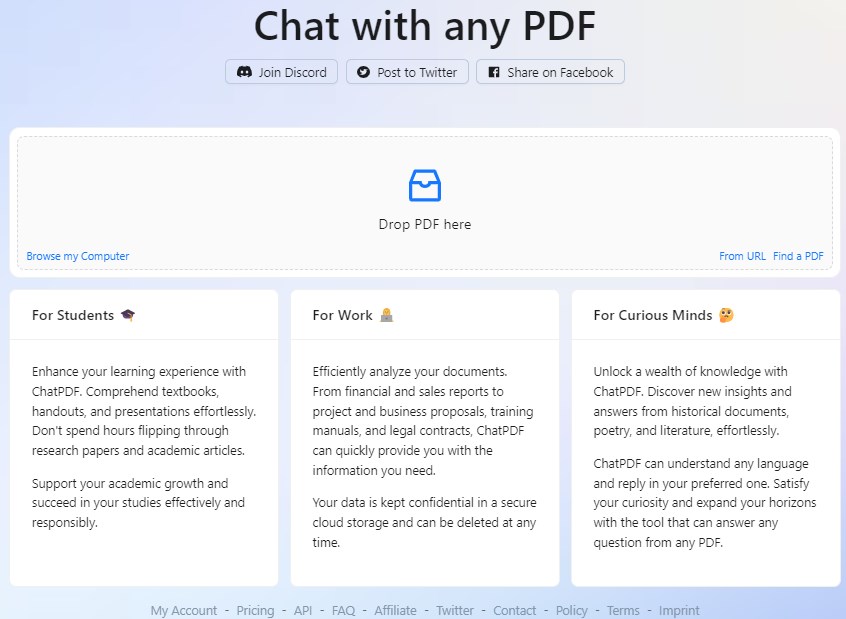 Upload a PDF to ChatPDF Interface