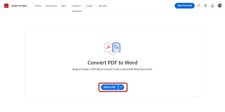 Upload PDF to Acrobat Online Converter