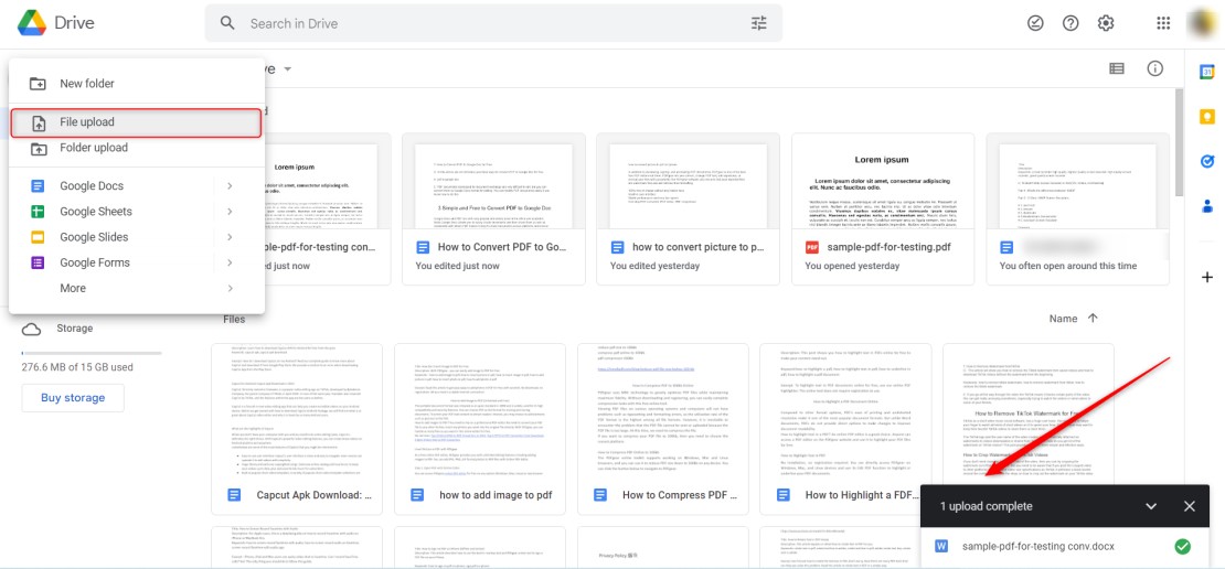 Upload Word File to Google Docs