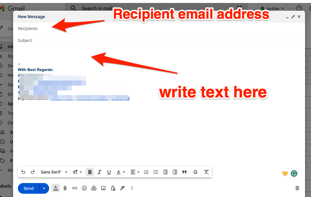 Writing text in Gmail Compose
