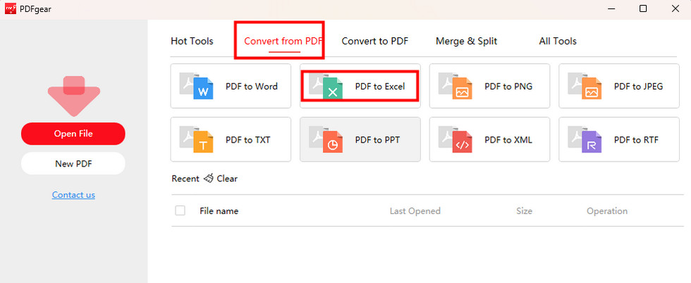 Pilih PDF ke Excel
