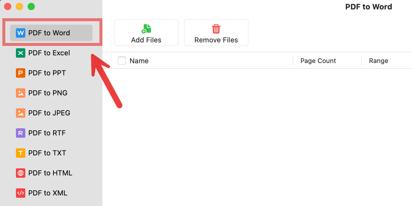 Pilih PDF ke Word di PDFgear
