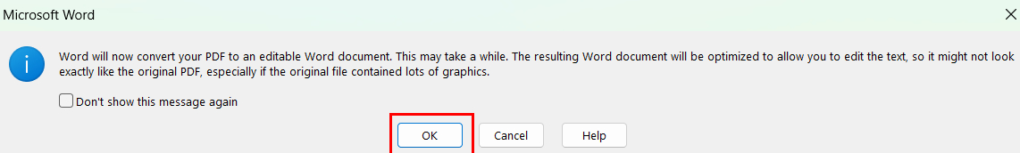 Jendela Peringatan di Word