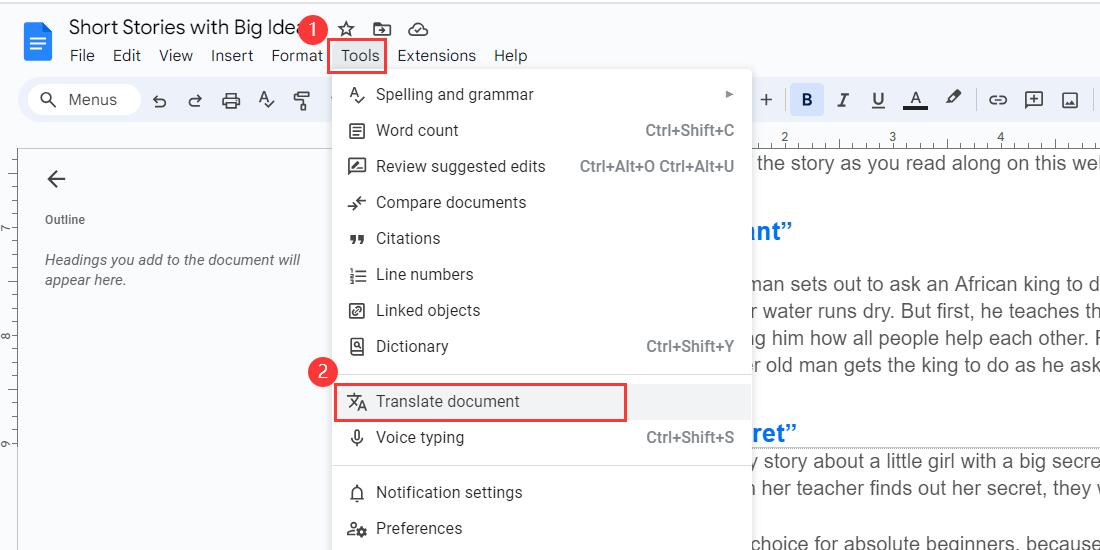 Aktifkan Alat Terjemahan Google Docs