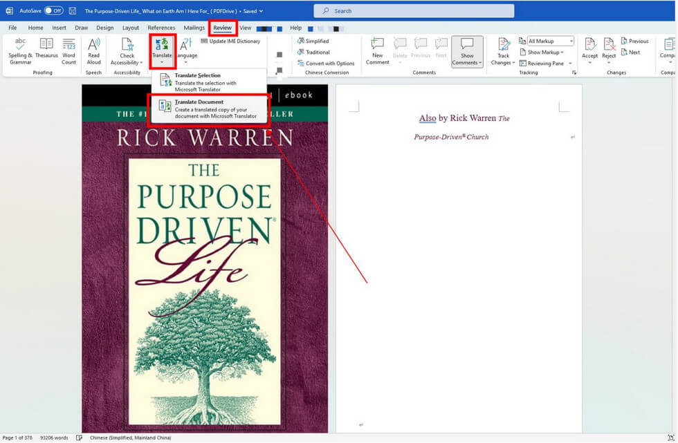 Navigasikan ke Tombol Terjemahkan di Microsoft Word