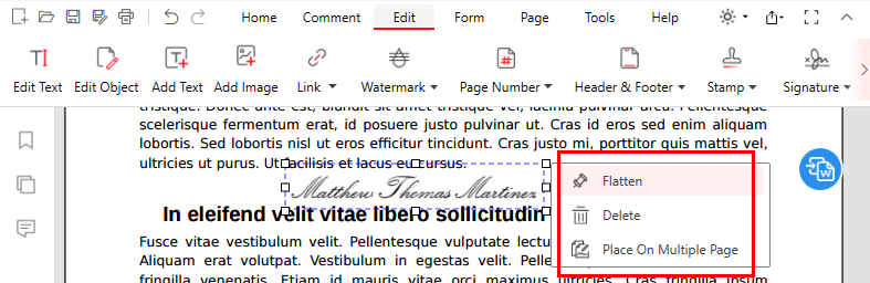 Tempatkan dan Ratakan Tanda Tangan di PDFgear