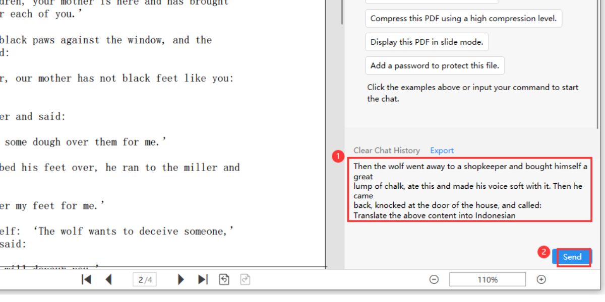 Kirim Instruksi Terjemahan ke Chatbot PDFgear