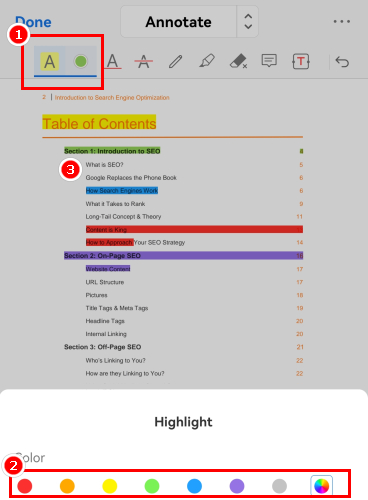 Sorot PDF dengan Jari di PDFgear di Seluler