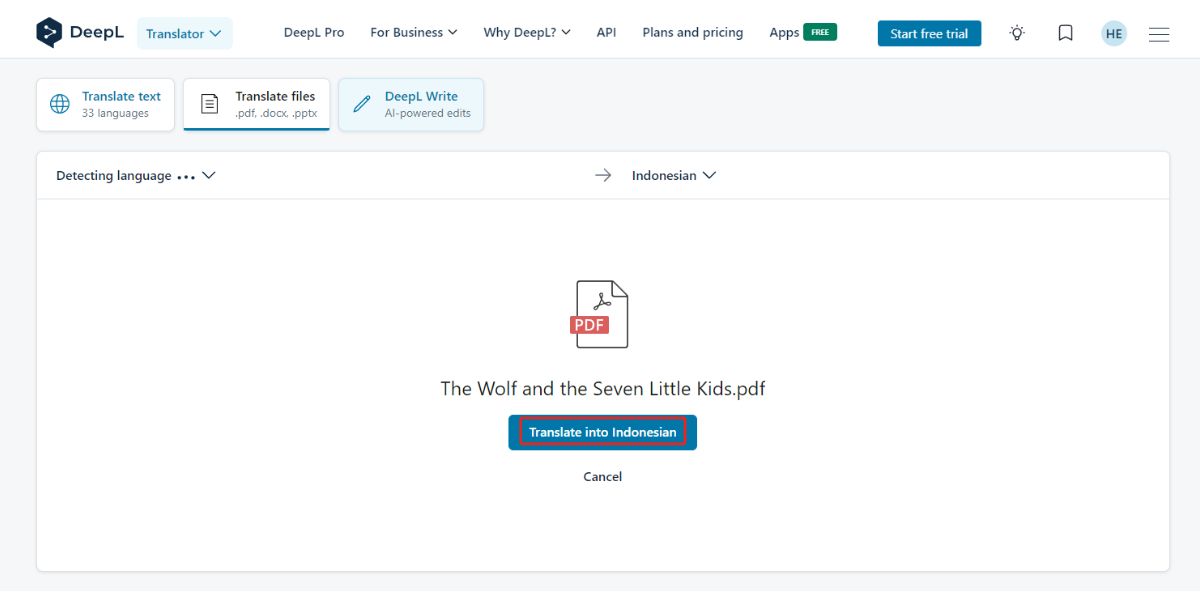 Terjemahkan File ke dalam Bahasa Indonesia dengan DeepL