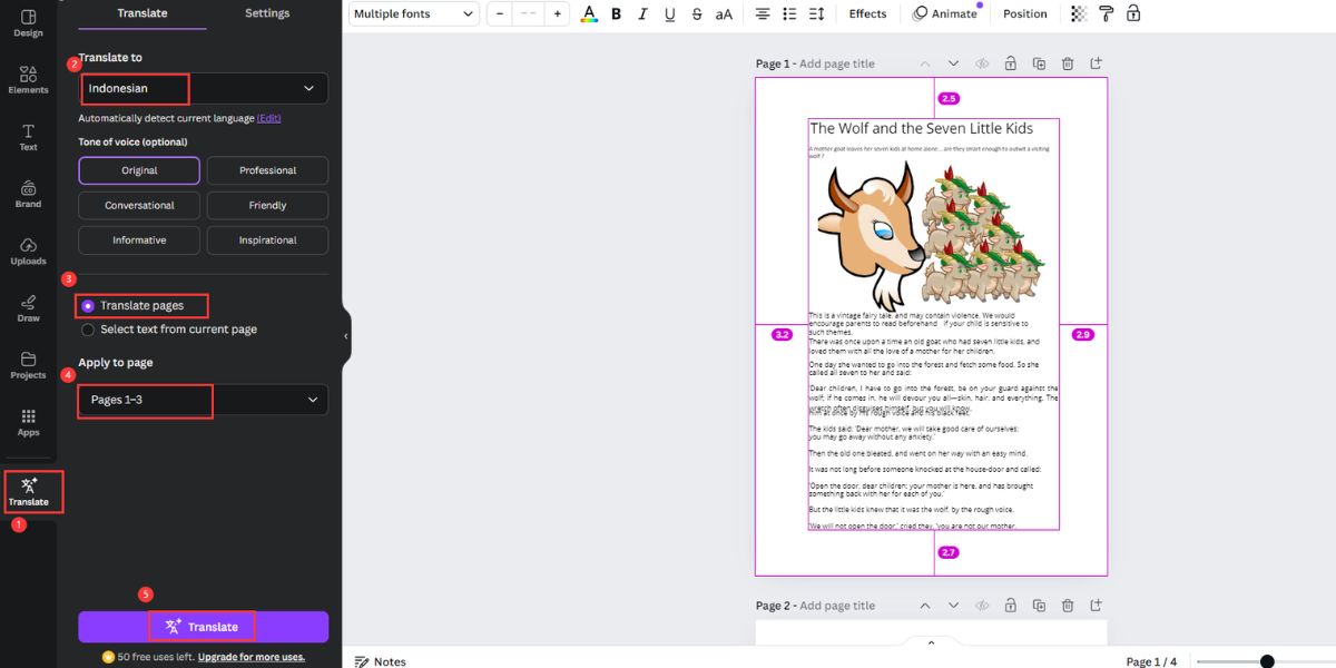 Terjemahkan Halaman di Canva