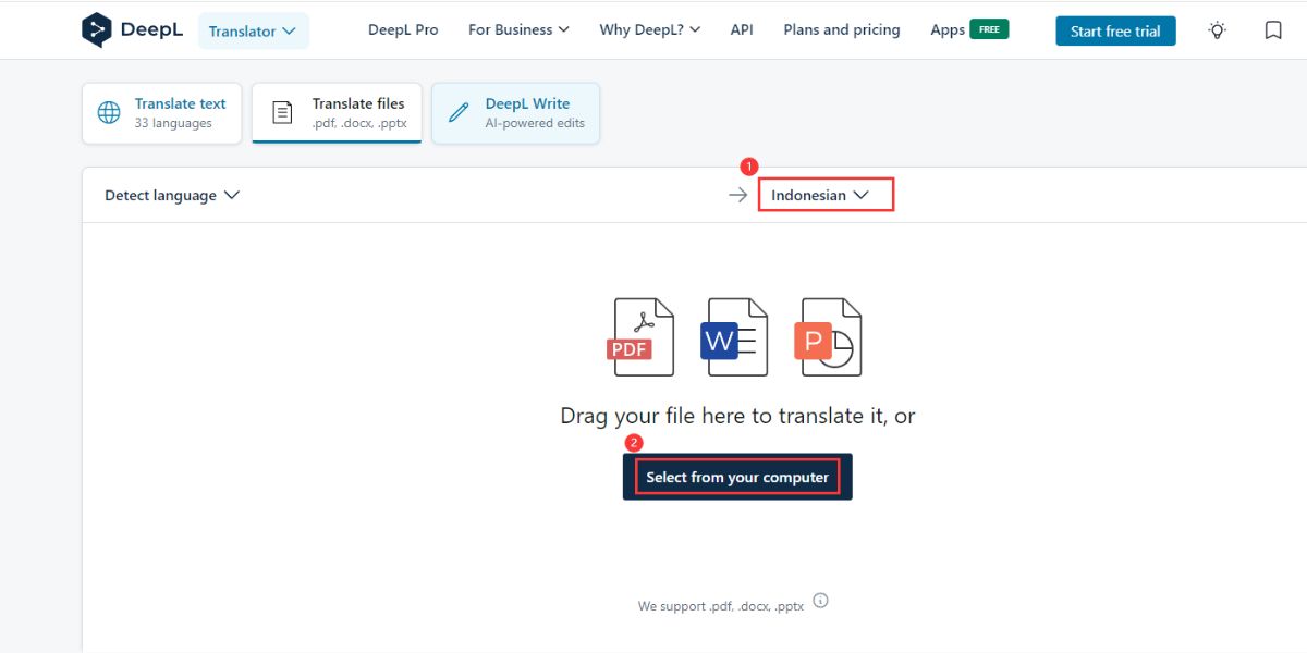 Unggah File ke DeepL