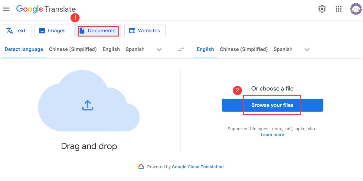 Unggah PDF ke Google Translate