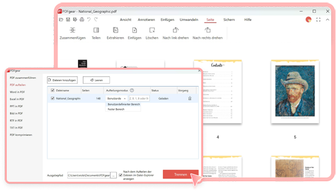 getrennte pdf datei speichern