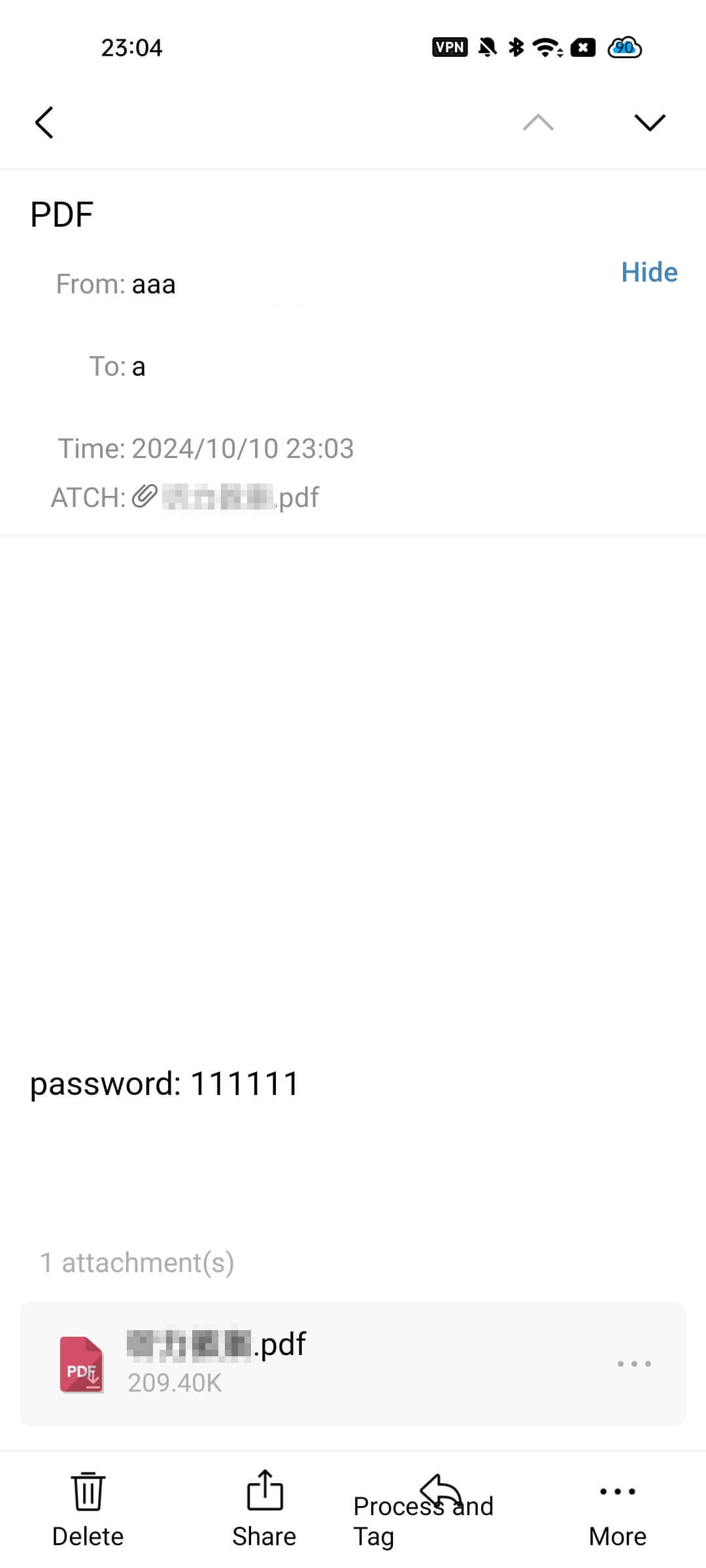 Check PDF Password in Email