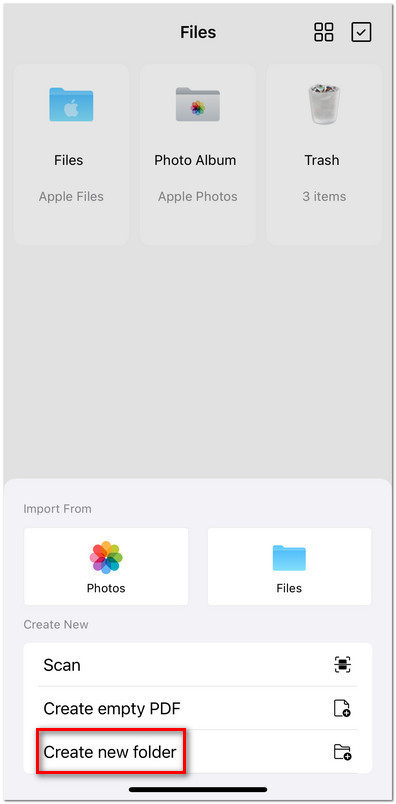 Choose to Create New Folder in PDFgear