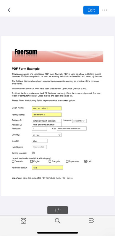 Choose to Edit a PDF Form in iOS