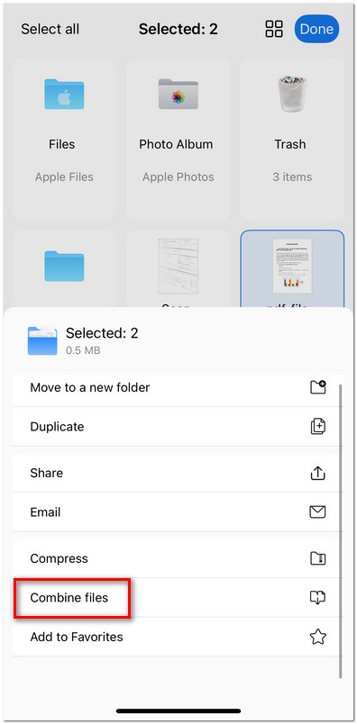 Combine PDF Files in PDFgear for iOS