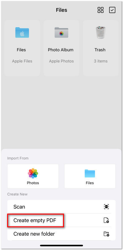 Create Empty PDF in PDFgear on iOS